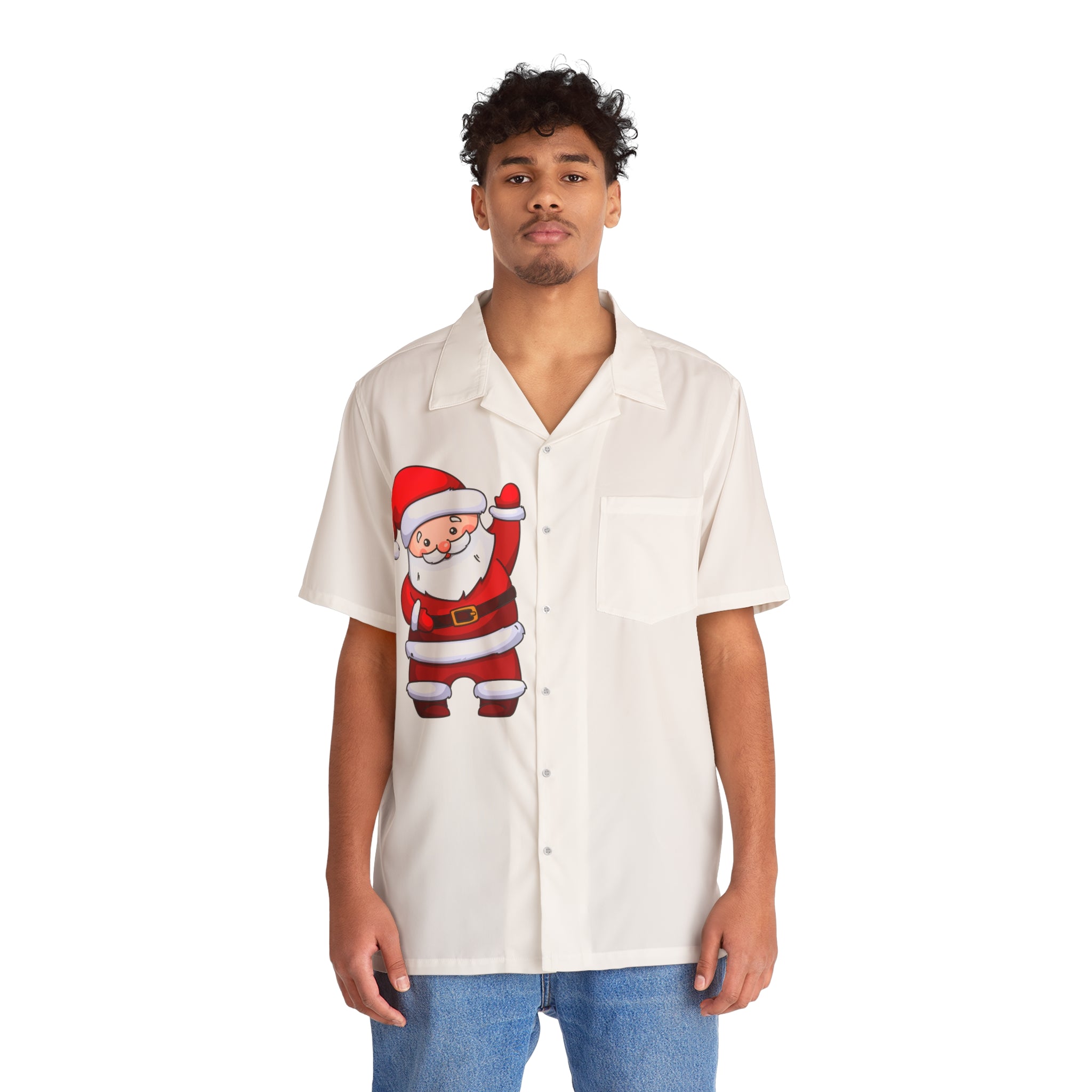 Men's Hawaiian Santa Printed Christmas Shirt