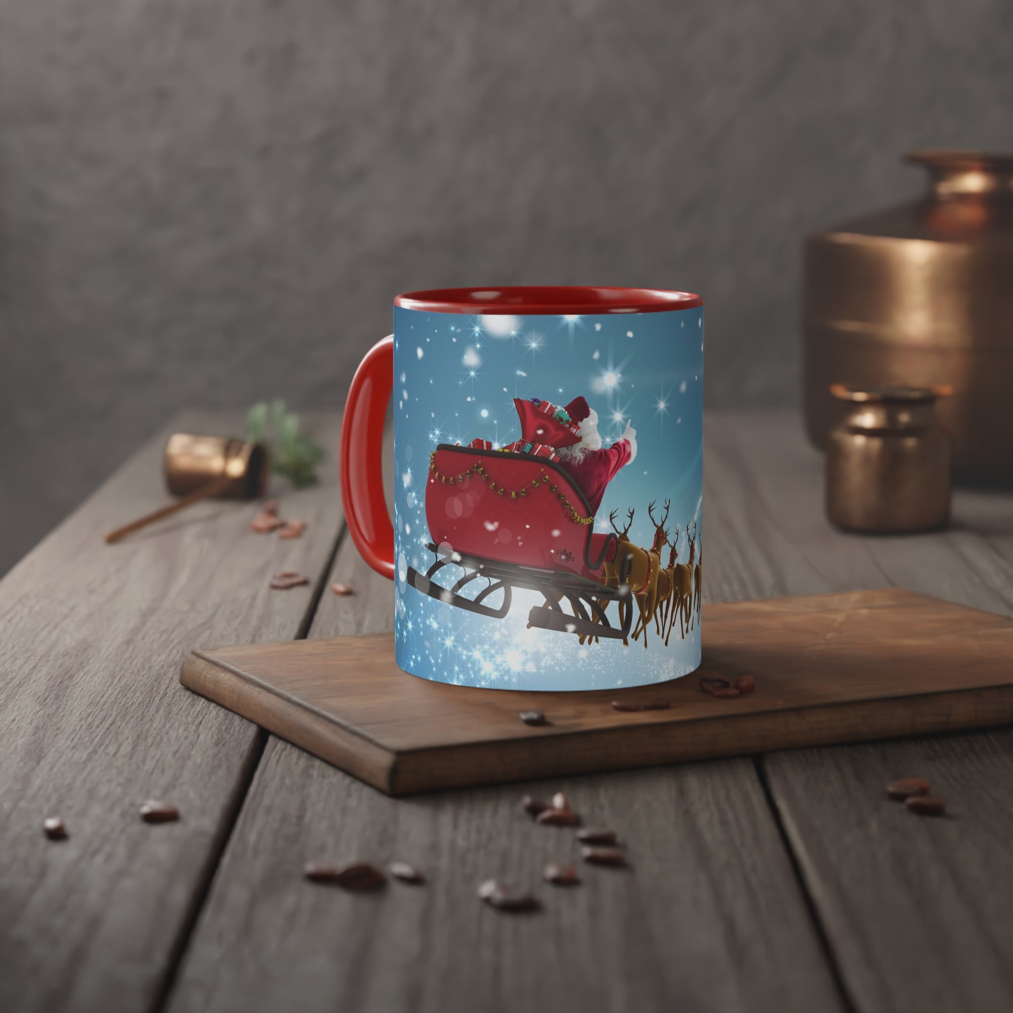 White Accent Santa Printed Mug, 11oz