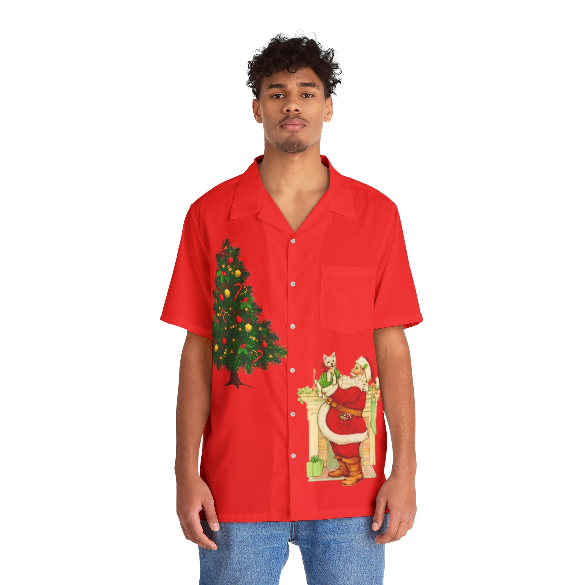 Men's  Christmas Tree and Santa Printed  Shirt