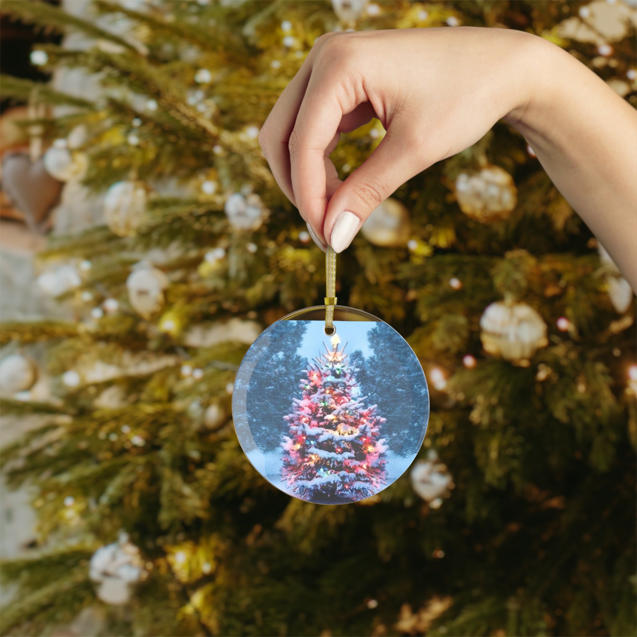 Christmas tree Printed Glass Ornaments