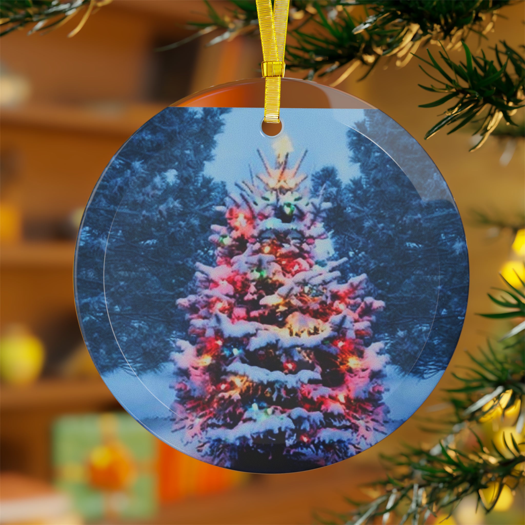 Christmas tree Printed Glass Ornaments
