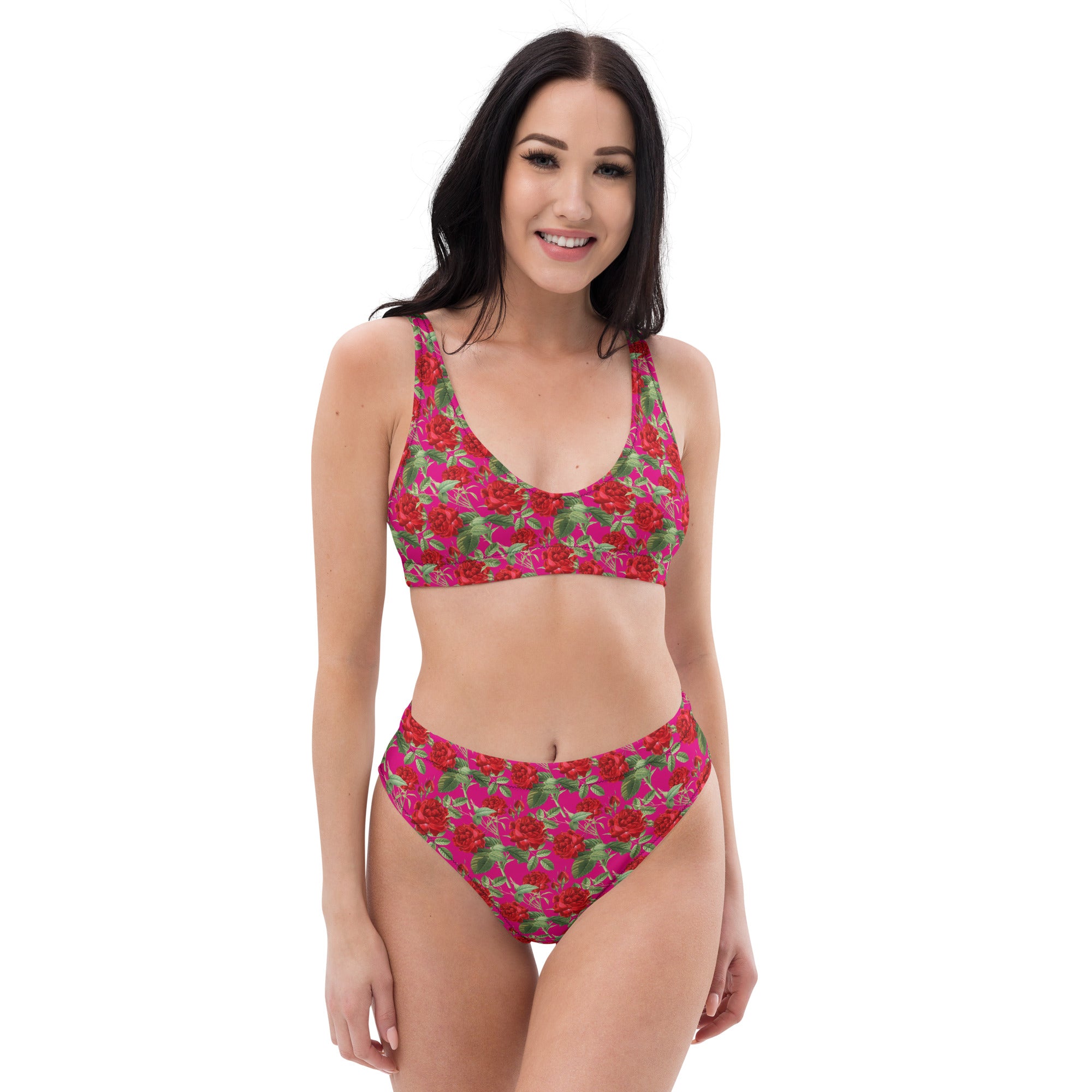 Recycled All Over Red Rose Printed  Bikini