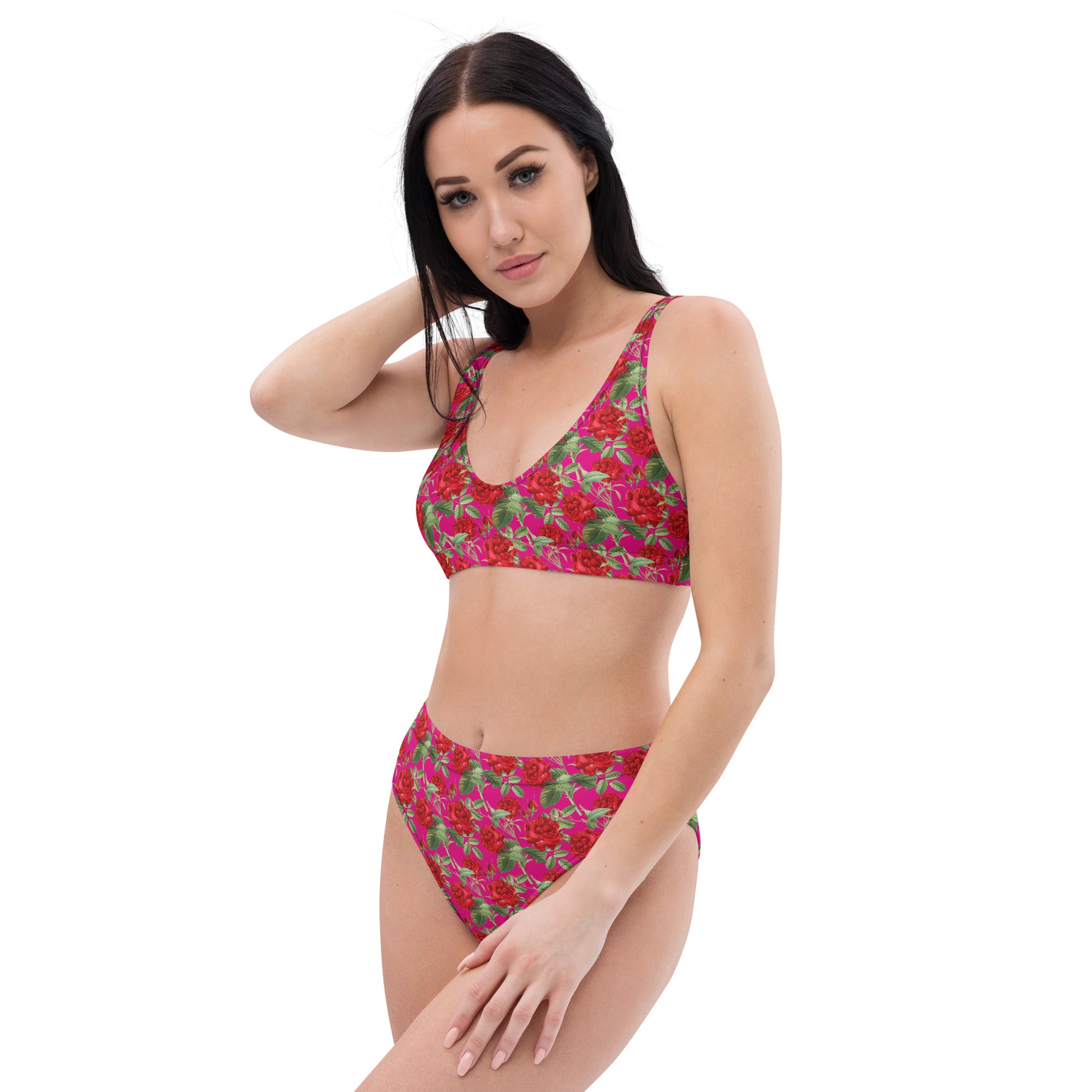 Recycled All Over Red Rose Printed  Bikini