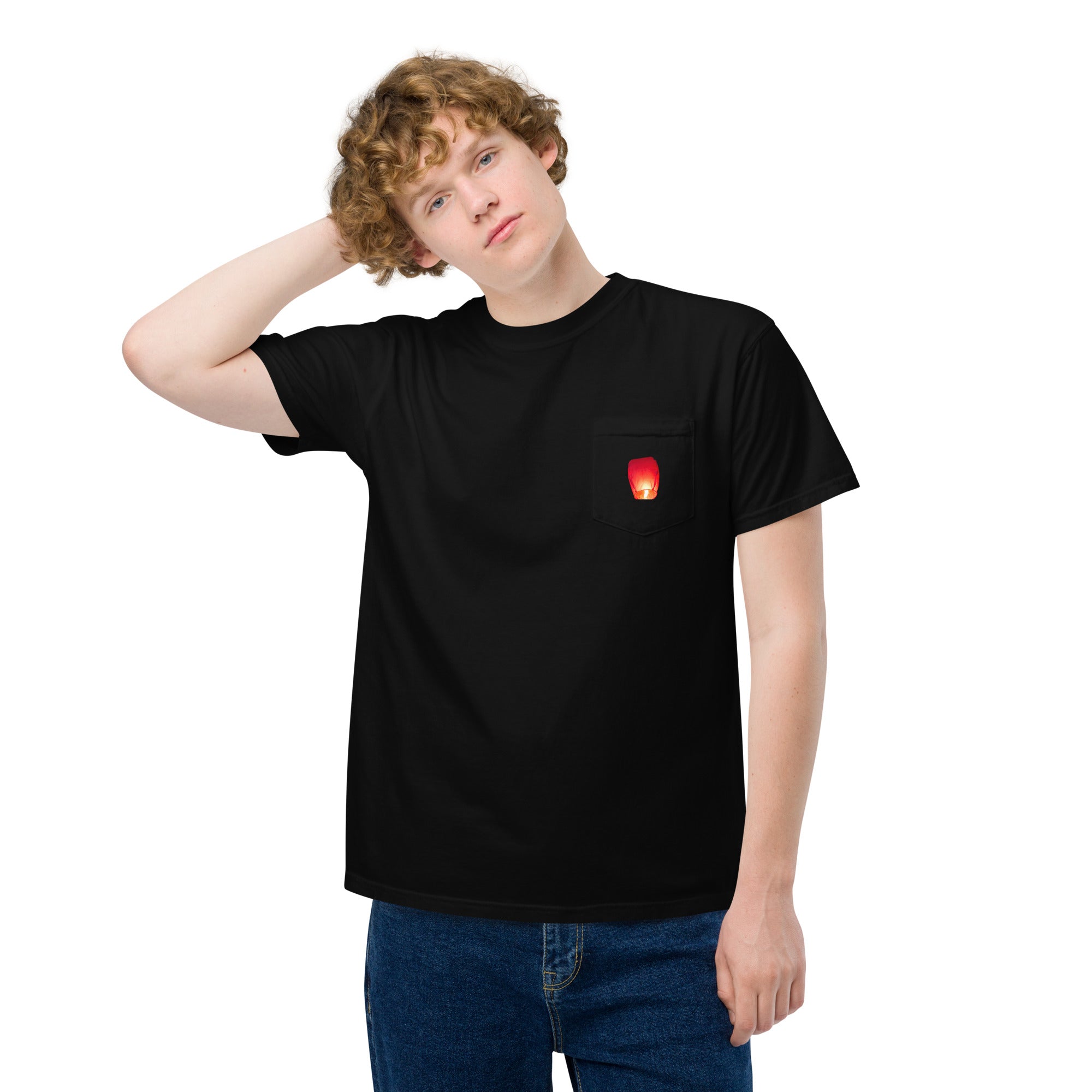 Men's garment-dyed pocket t-shirt with the lantern