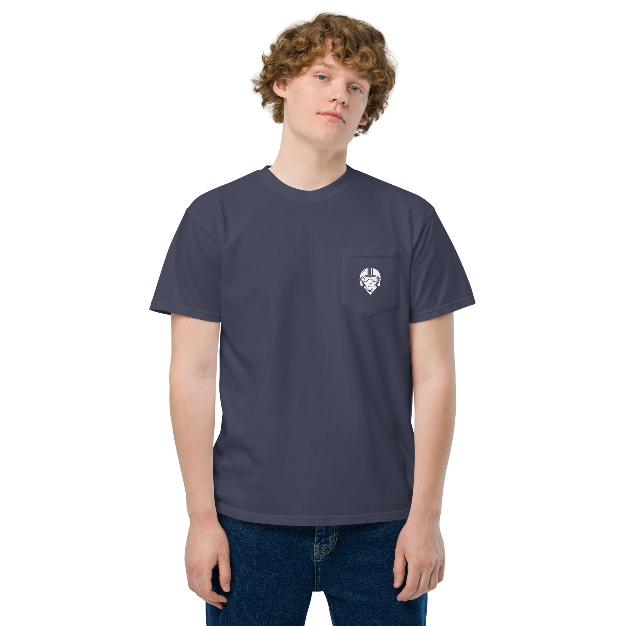 Unisex garment-dyed pocket t-shirt with Rider Logo